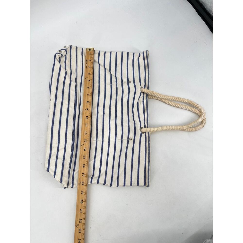 J. Crew Nautical Stripe Tote Bag with Rope Handles Cream and Blue Cotton Canvas - Picture 6 of 8